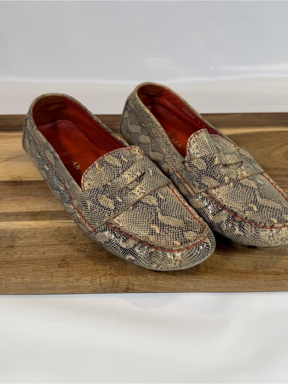 Cole Haan Women's Snake-Print Loafers in Beige and Black